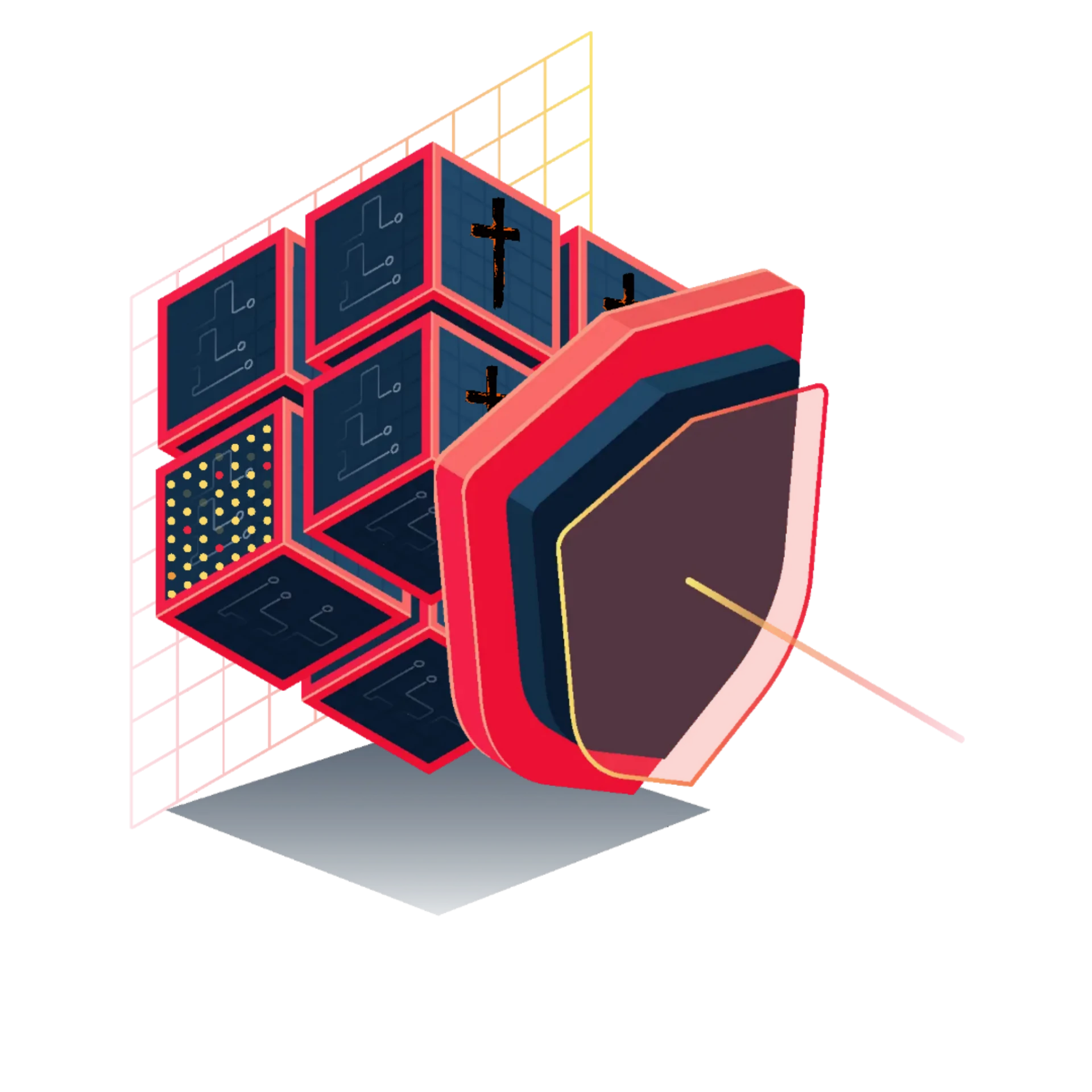 ScriptSparks shield and software grid emblem